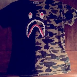 Bape shark tooth bite half camo black t-shirt